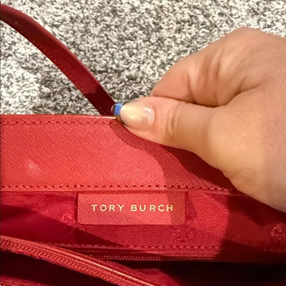 Tory Burch Red Leather Tote Bag laptop work tablet designer purse handbag